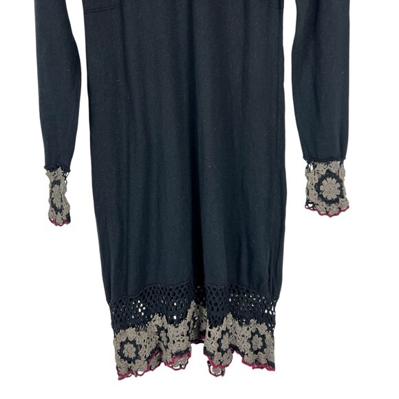 Gundrun Sjoden Crochet Cotton / Wool Sweater Embroidered Dress in Black Size L - Picture 3 of 11